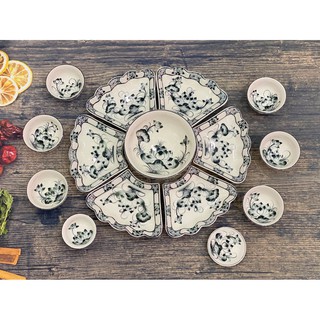 [GIÁ NHÀ LÒ] Bộ mặt trời men gốm vẽ sen tranh màu tràm cực chất