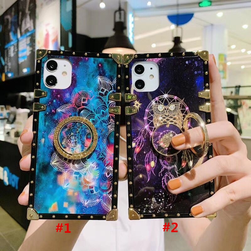 vỏ điện thoại Huawei Mate20 Mate30 Pro Y7A Nova 8 Y9 Prime 2019 Honor 8X 20I 10 20 30 Pro 30S Y6P 2020 Fashion Tide Brand Luxury Starry Sky Wind Chimes Mandala Flower Square Phone Case With Ring Bracket