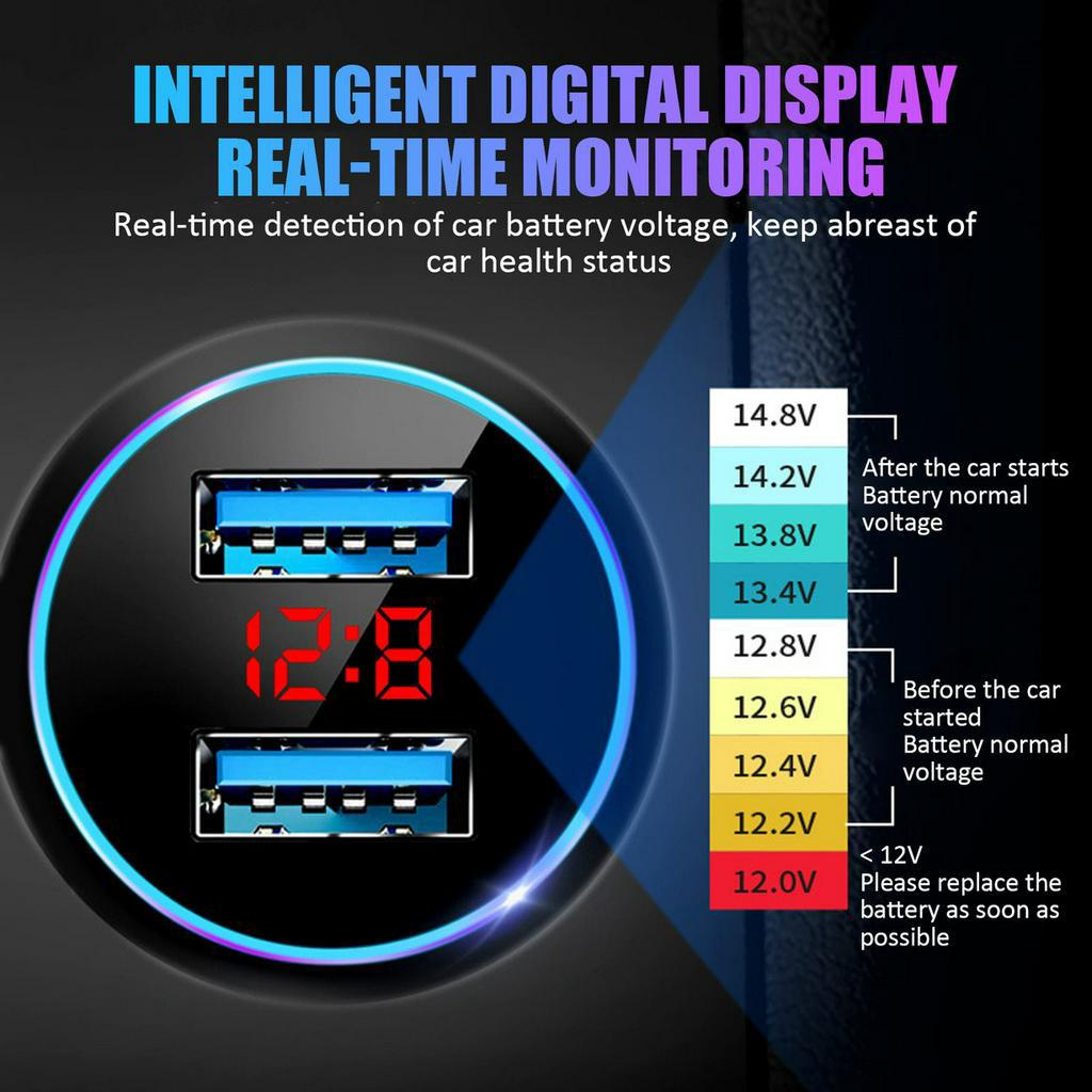 Tẩu sạc xe hơi USB kép nhỏ gọn có màn hình hiển thị LED