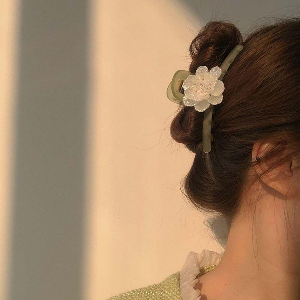 Kẹp Tóc Hình Vuông Bằng Acrylic Màu Xanh Lá Cây Ngọt Ngào WMES15H Phong Cách Hàn Quốc