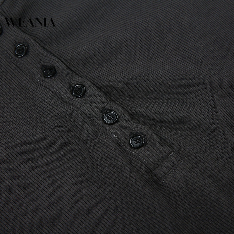 Áo Thun Tay Dài Phối Nút Thiết Kế Màu Trơn Thanh Lịch