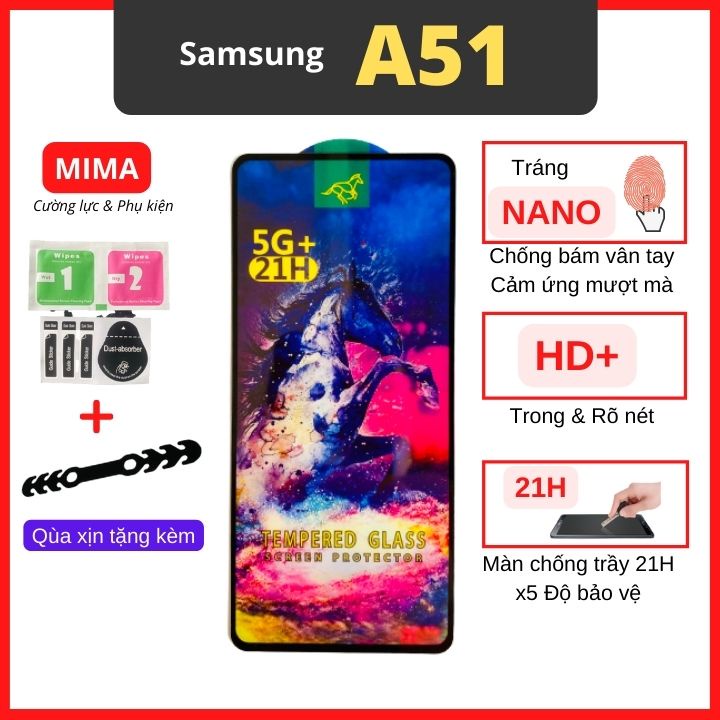 Kính cường lực Samsung A51 Full màn cao cấp OG+ độ cứng 21H siêu mượt hạn chế bám vân tay [MIMA]