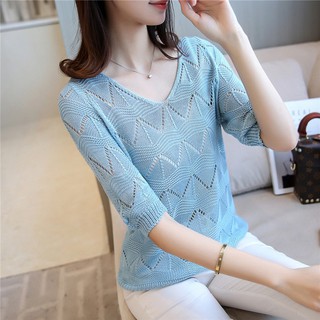 Áo len lưới mỏng cổ V tay lỡ len mềm mịn