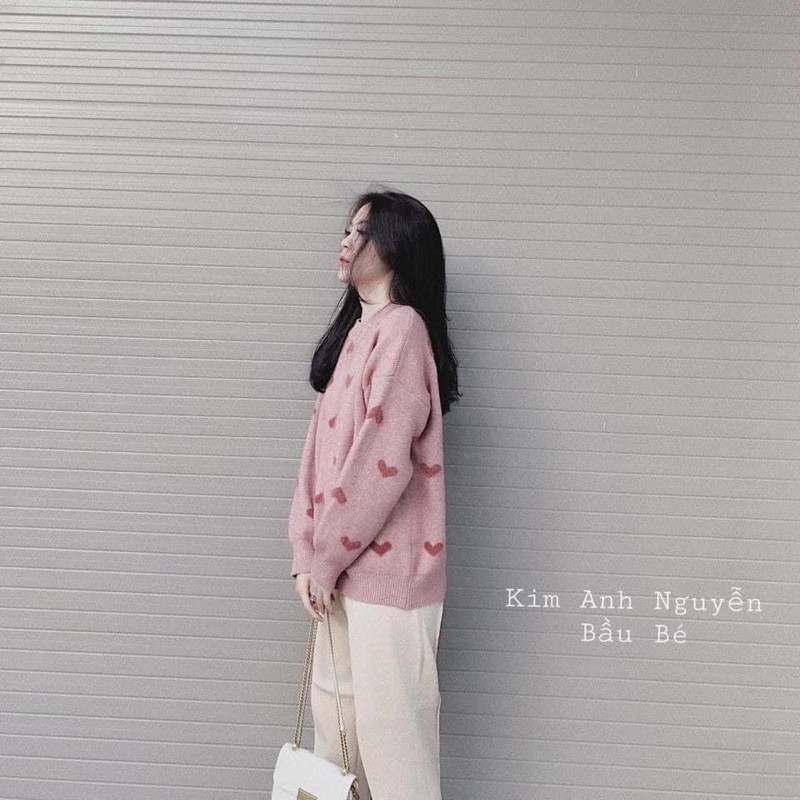 Áo Len Hoạ Tiết Tim Hàng Quảng Châu xinh