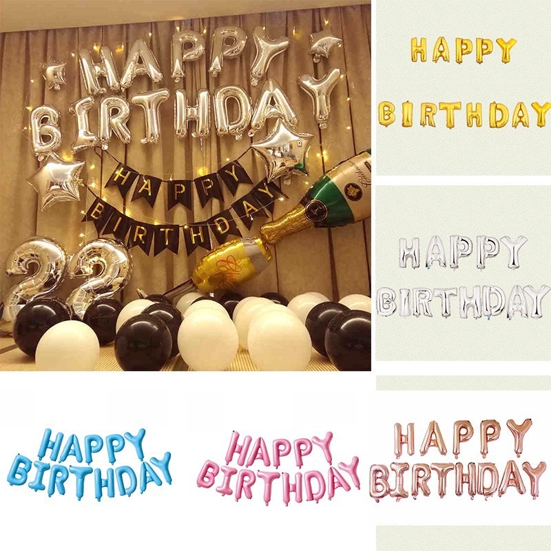 Bộ 13 bong bóng lá nhôm 16 inch hình chữ Happy Birthday nhiều màu sắc cho người lớn