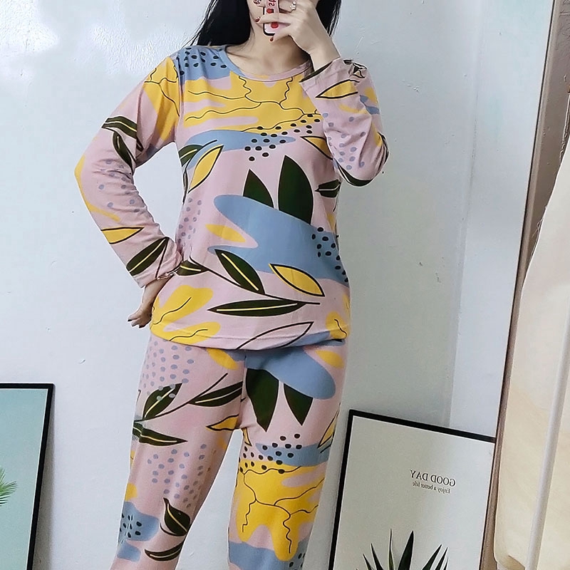 xiaohan korea spring autumn loose nightwear round neck long sleeve sleepwear set cute print women Large size baju tidur | BigBuy360 - bigbuy360.vn