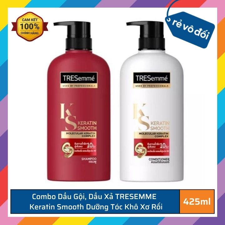 Dầu gội, dầu xả TRESEMME Keratin Smooth dưỡng tóc khô xơ rối vào nếp suôn mượt 425ml - Thái Lan