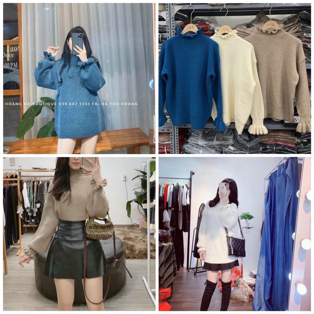 Áo len trơn cổ tay chun bèo chất len mềm mịn hàng cao cấp