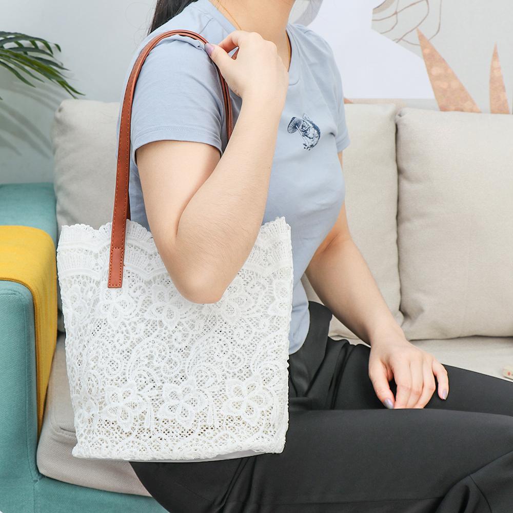 UUMIR Túi Xách Đan Móc Phối Ren Hoa Phong Cách Bohomian