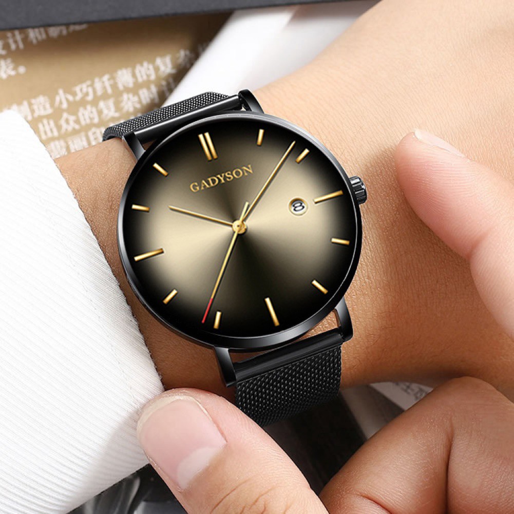 Đồng Hồ Đeo Tay Gadyson Mặt Tròn Dây Đeo Dạng Lưới Cho Nam