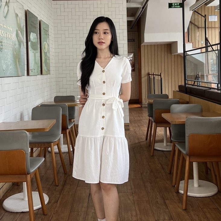 Đầm đuôi cá Nữ linen kèm thắt lưng OvanMade AM9025