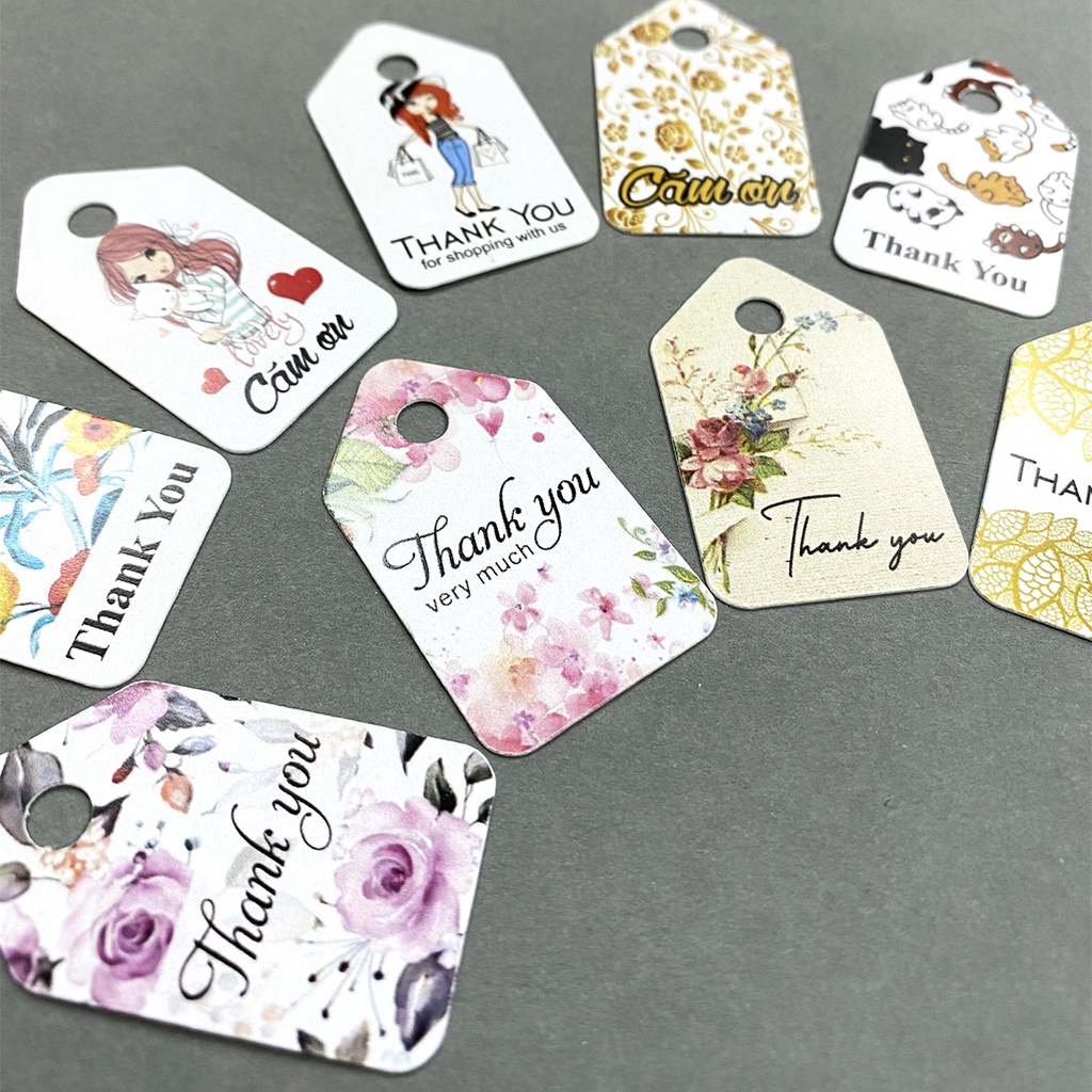 100pcs,Thẻ Tag THANK YOU Cám Ơn Giấy Trắng_Bé bé xinh xinh_mini tag