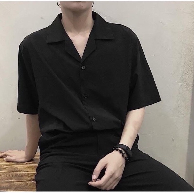 Áo sơ mi tay ngắn nam nữ form rộng sơ mi cổ vest unisex tay lỡ, chất vải lụa mịn chống nhăn