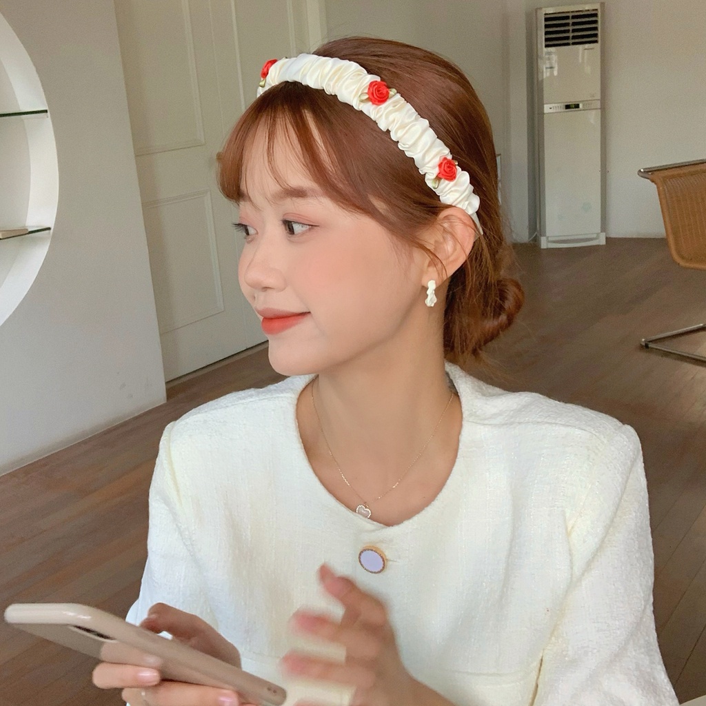 Băng Đô Xếp Ly Hoa Hồng Pháp Thanh Lịch