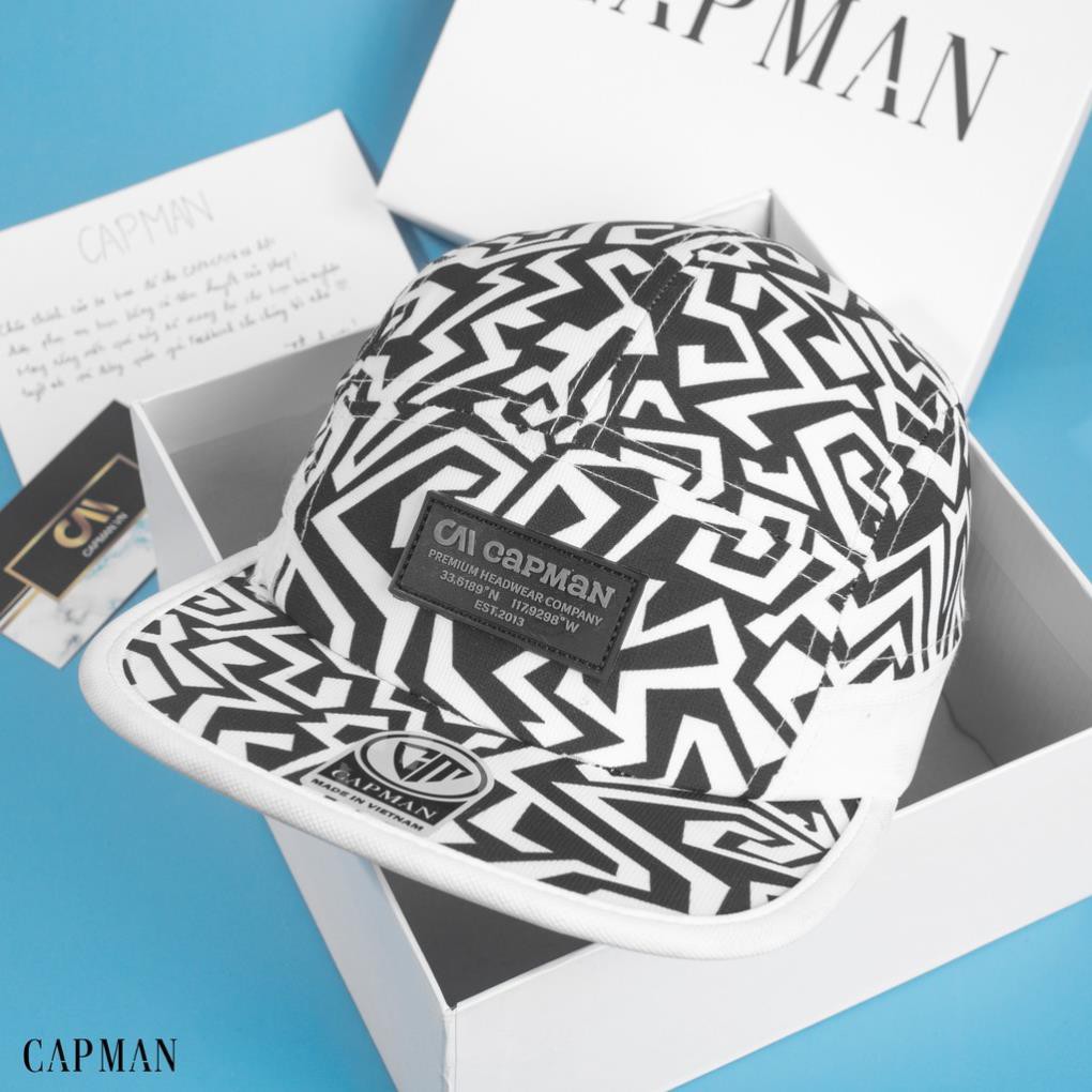 Mũ lưỡi trai CAPMAN chính hãng full box, nón kết nam snapback vải dù CM120 họa tiết đen trắng