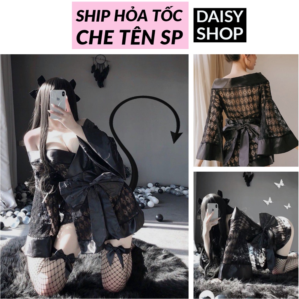 Áo choàng ngủ phong cách kimono cổ trang Nhật Bản - cosplay gợi cảm hóa trang geisha ren lưới mắt cá