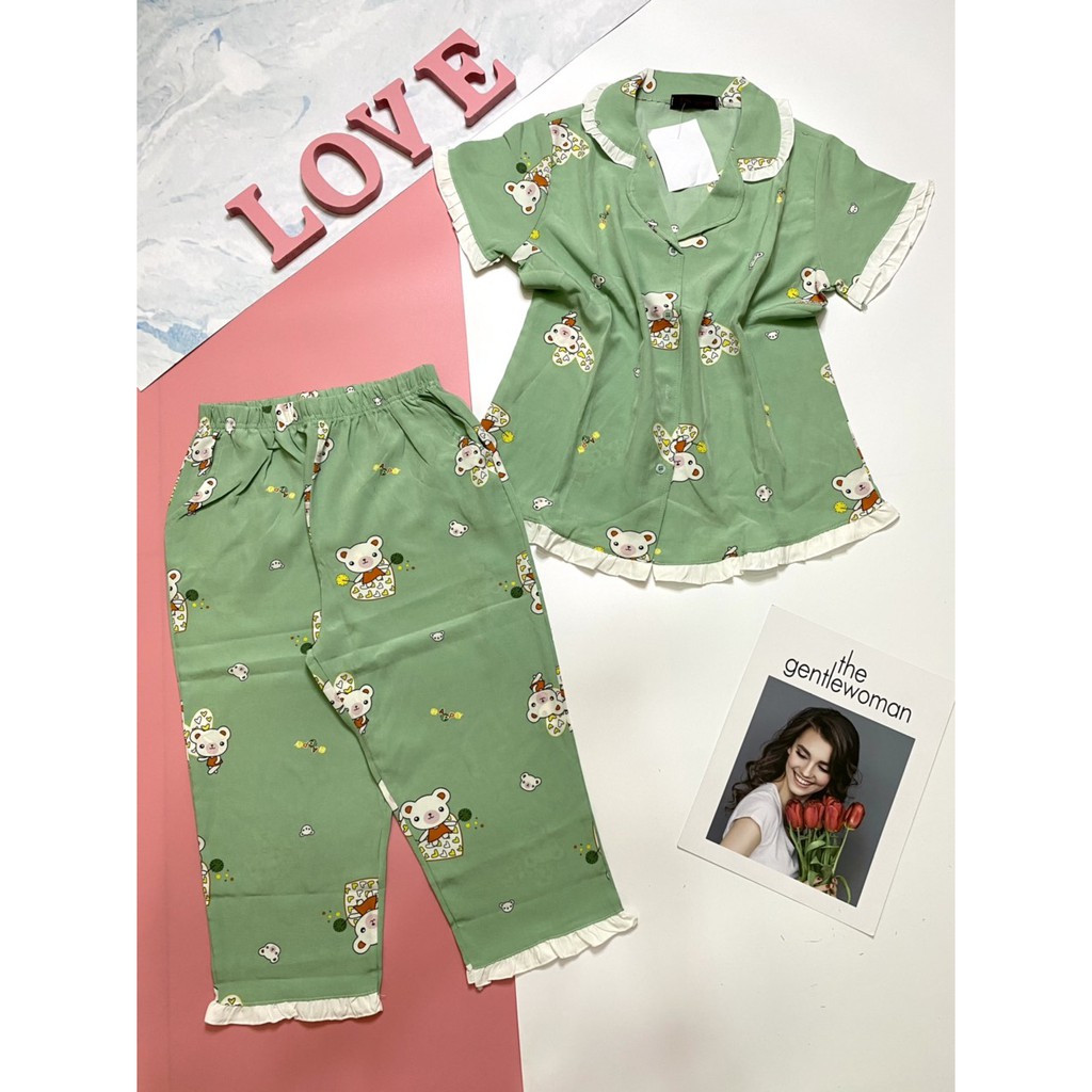 Set bộ pijama lụa tay ngắn vải lụa