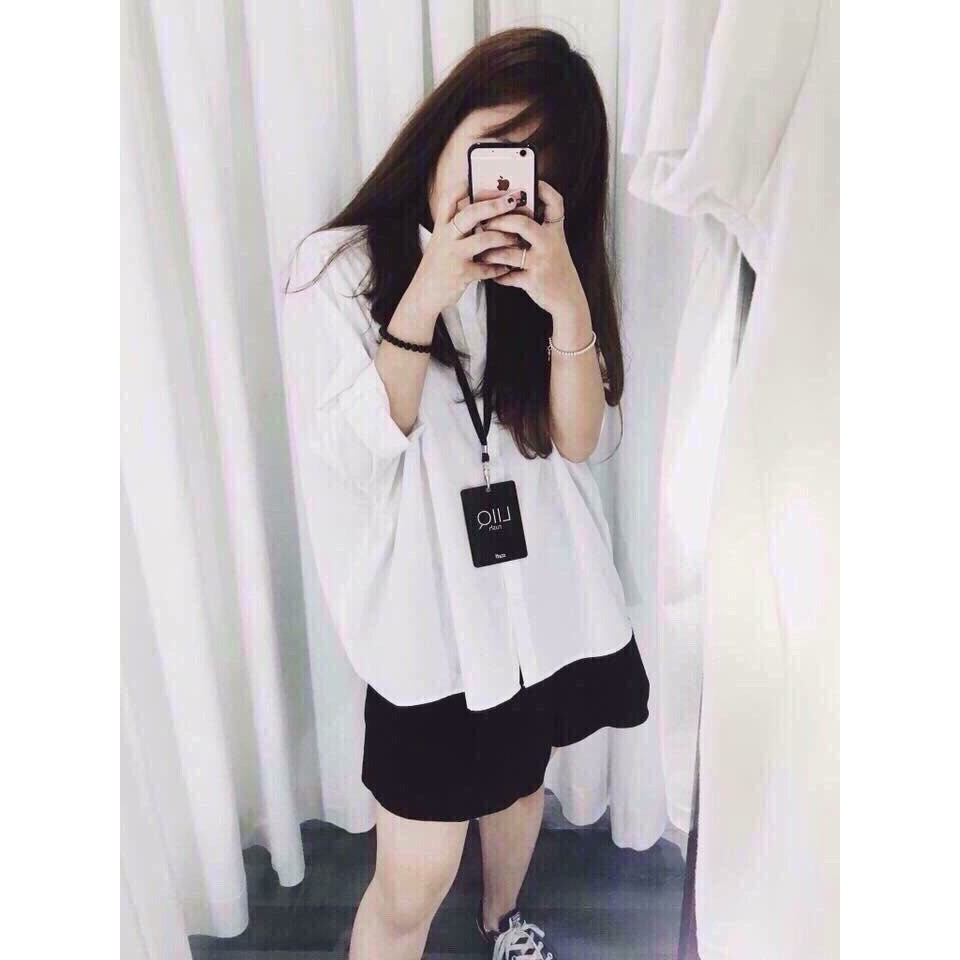 Áo sơ mi nữ 💖 FREESHIP 💖 form rộng màu trắng / đen tay dài vải dày đẹp mát | BigBuy360 - bigbuy360.vn