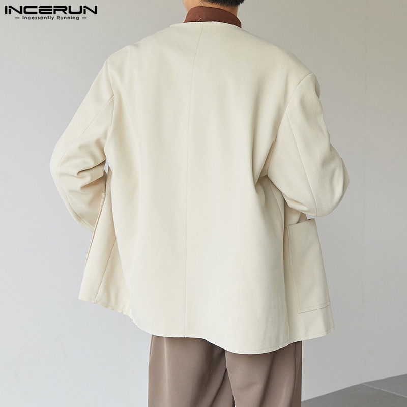 Áo khoác Incerun tay dài cổ chữ V phối một hàng nút phong cách retro Nhật Bản cho nam