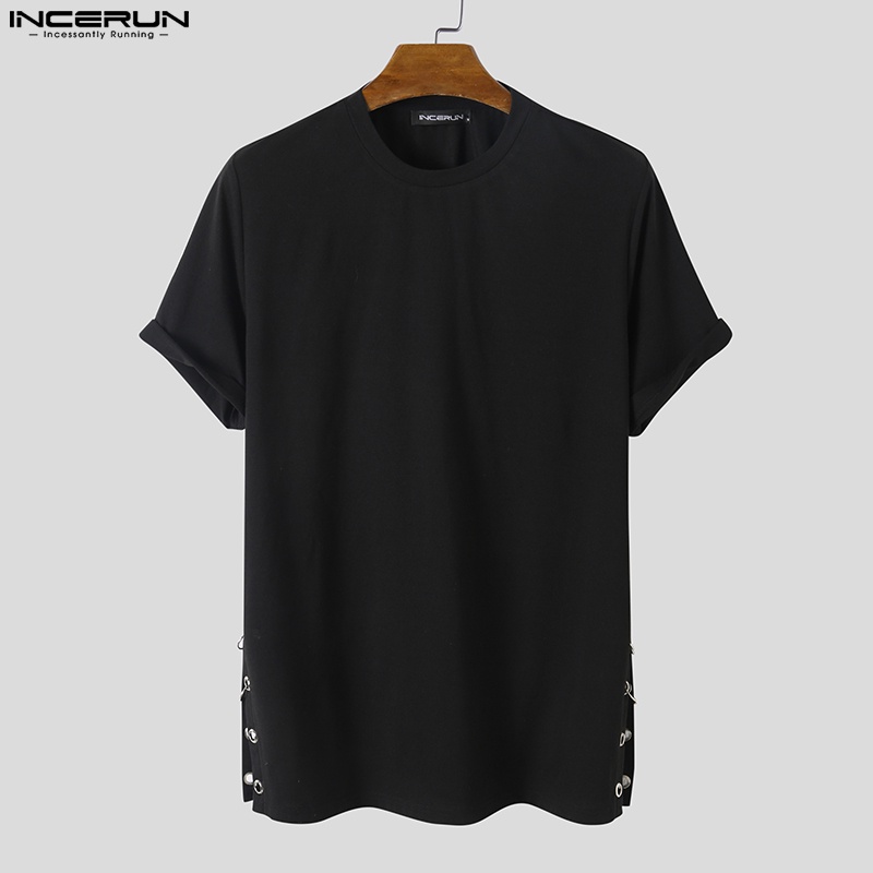 INCERUN Áo Thun Ngắn Tay Cổ Tròn Thời Trang Mùa Hè 3 Màu Cho Nam