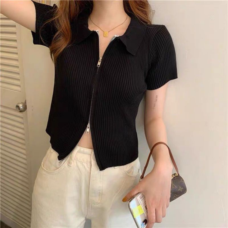 Áo Croptop MIRA.CLOSET Khoá Kéo 2 Đầu A5029