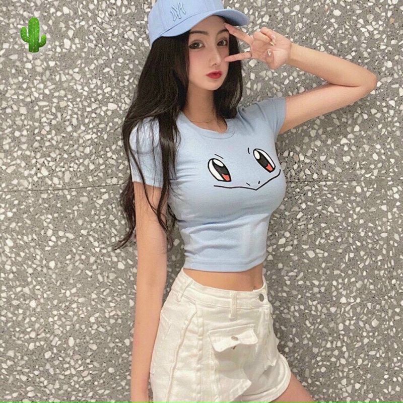 Áo croptop hình pikachu siêu cưng thun borip mềm mịn