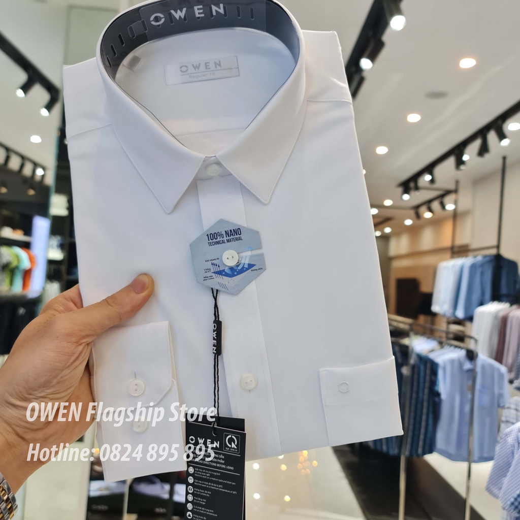 Áo sơ mi trắng OWEN dài tay có túi và không túi sợi NANO VẠT TÔM  - Mã  AR230315DT, AS230318D