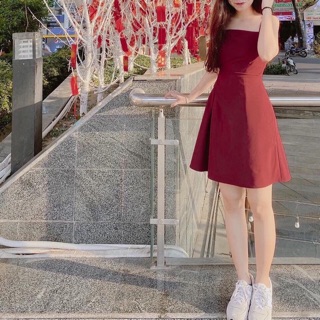 ĐẦM ĐỎ HAI DÂY PLI EO (KÈM HÌNH THẬT)