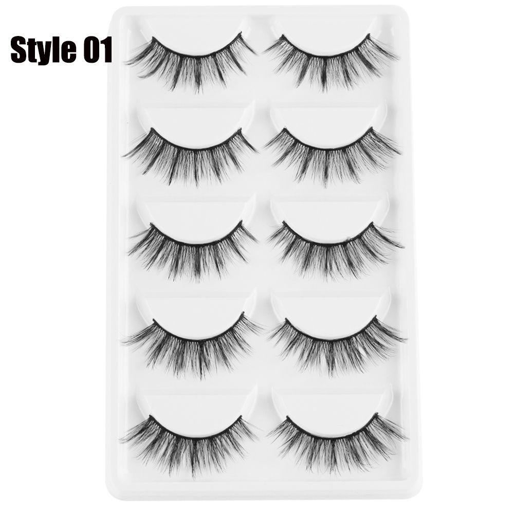 MAX=&gt; SKONHED 5 Pairs Woman 3D Faux Mink Hair Resuable Eye Lashes Extension False Eyelashes Eye Makeup Tools Multilayer Natural Long Thick Handmade Wispy Fluffy