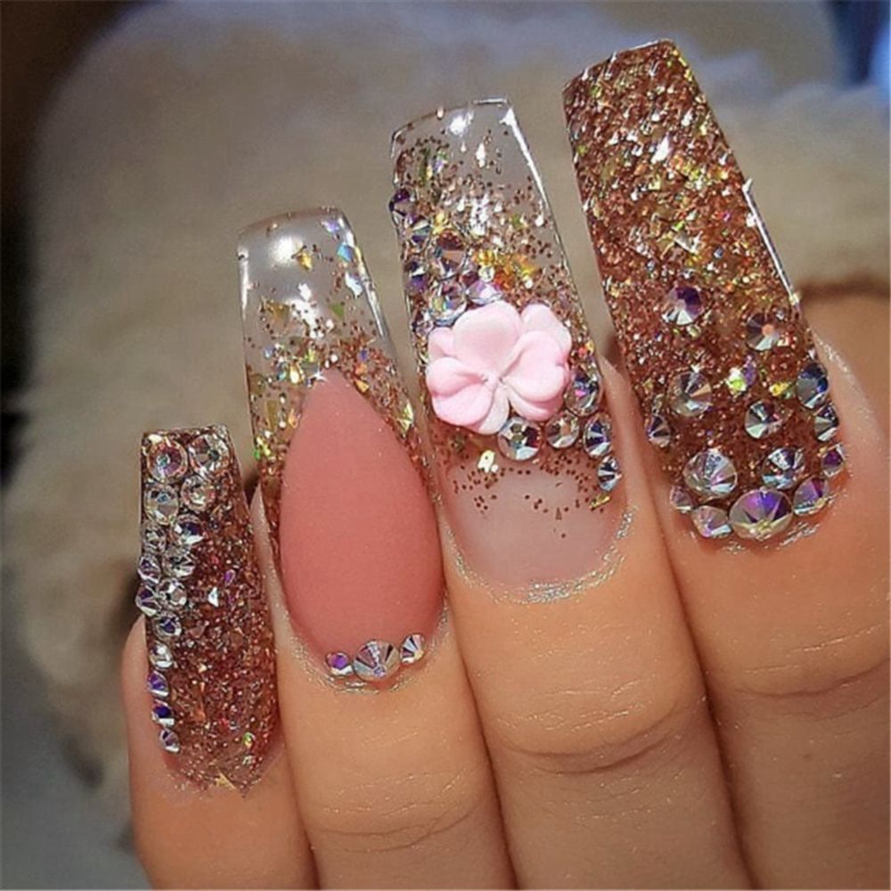 Túi 100 hạt phụ kiện lấp lánh 3D trang trí móng tay nghệ thuật kích thước 2-6mm