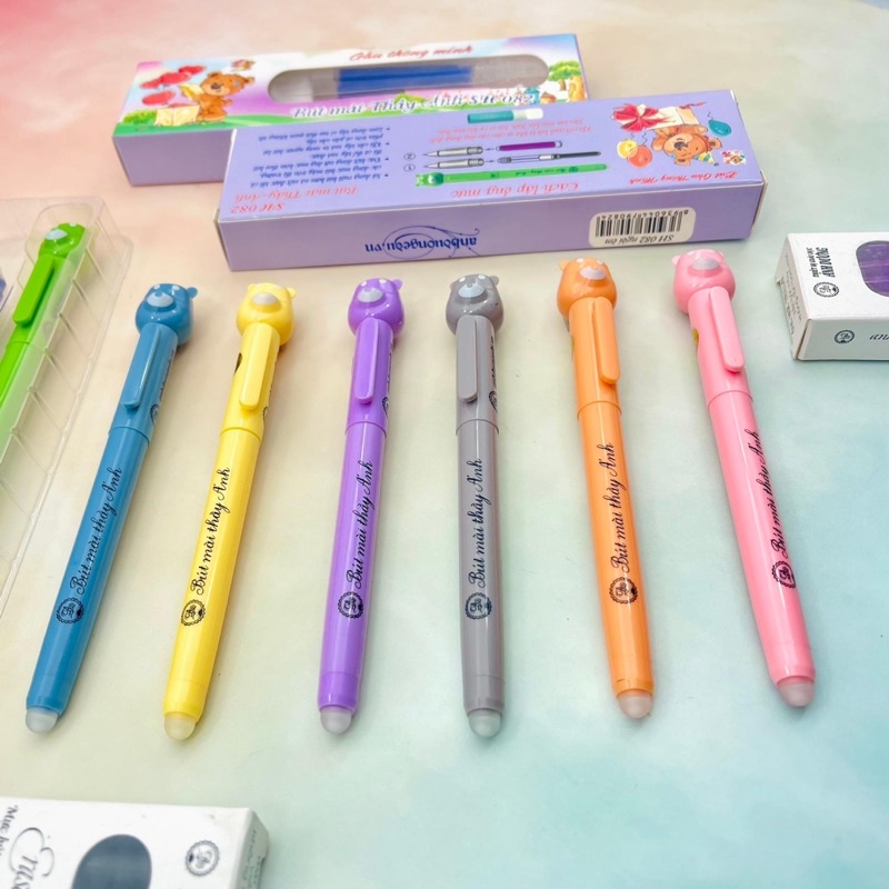 Bút máy hình gấu gắn ống mực xoá được SH082,ngòi kim êm