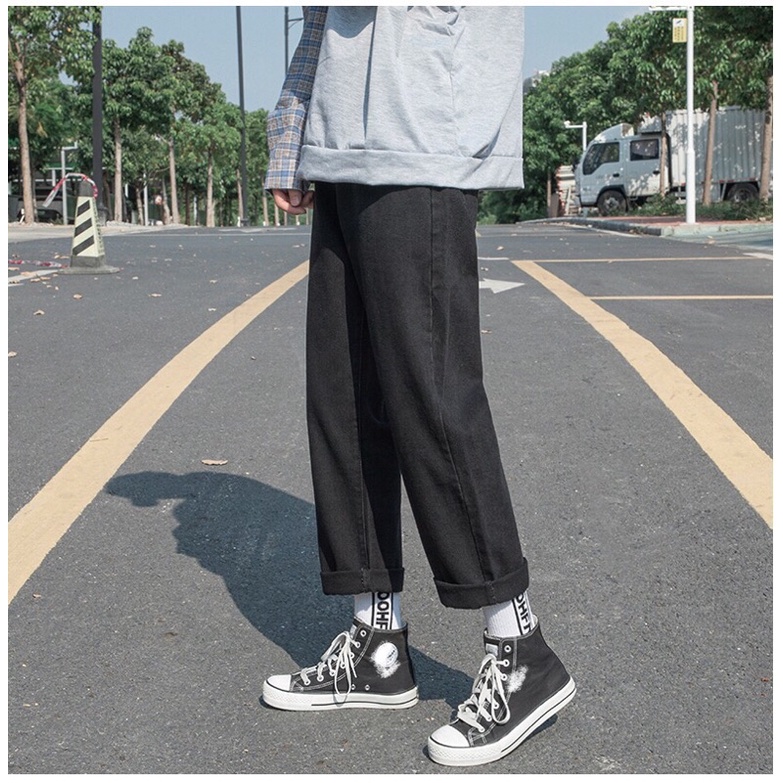 Quần jean baggy đen nam, nữ ống suông rộng vải jeans bò cao cấp style hàn quốc SR 2022