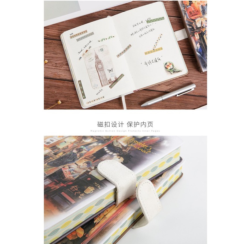 Sổ tay ghi chép B6 256 trang mang phong cách cổ trang minh họa chợ đêm phong phú