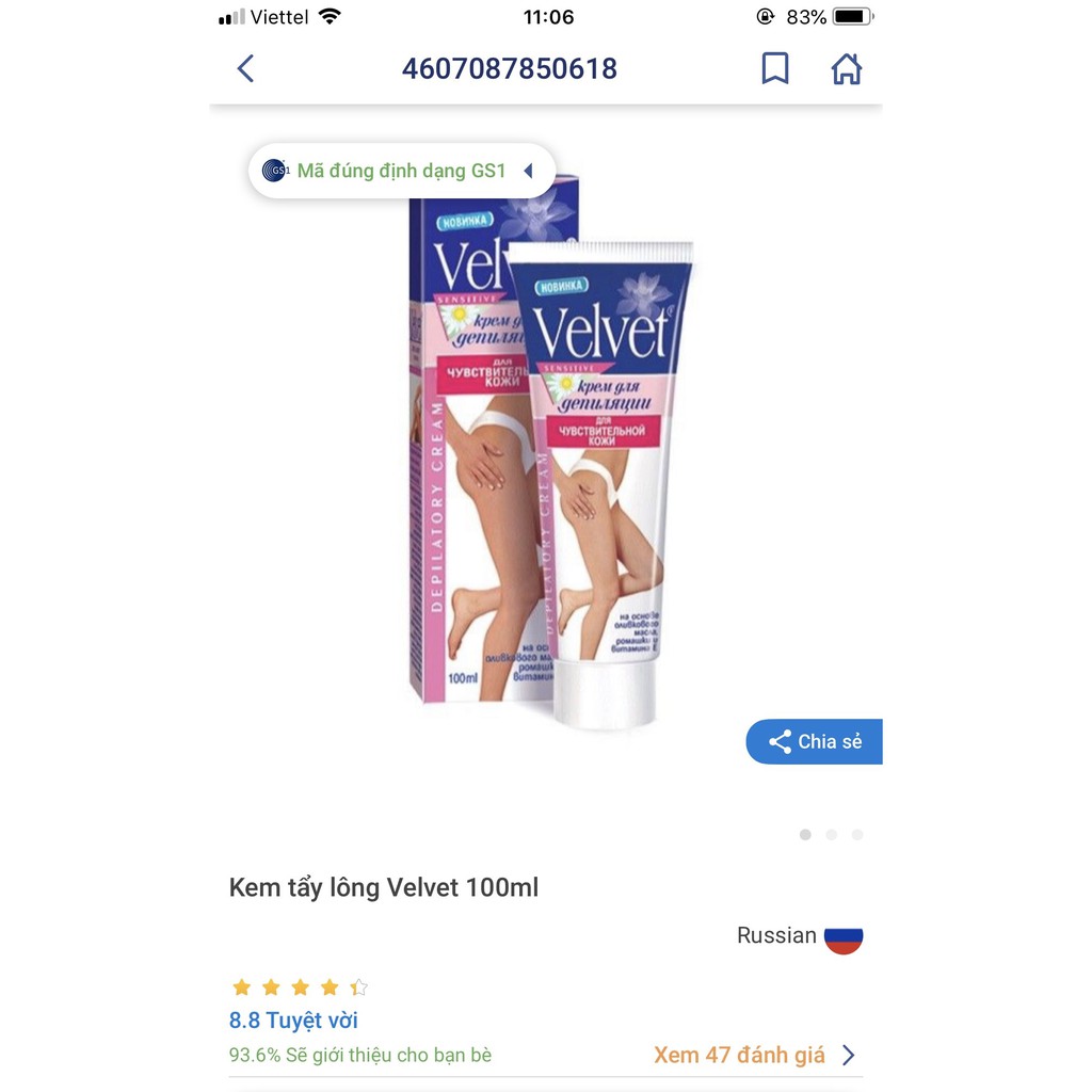 [SALE] [CAM KẾT 100% CHÍNH HÃNG] Kem tẩy lông VELVET Nga 100ml - tẩy sạch lông trong 15 phút an toàn cho da | BigBuy360 - bigbuy360.vn