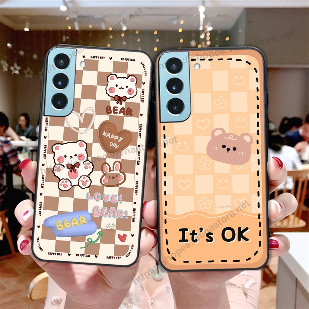 Ốp lưng Samsung S22 5g - Samsung S22 PLUS 5G (S22+ 5G) - Samsung S22 Ultra 5g-Samsung S21 FE trái tim bo viền gấu cute