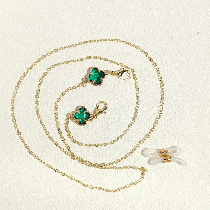 Dây Đeo Mắt Kính Gắn Đá Quý Cỏ Bốn Lá Màu Xanh Lá Thiết Kế Chính Hãng Đa Năng