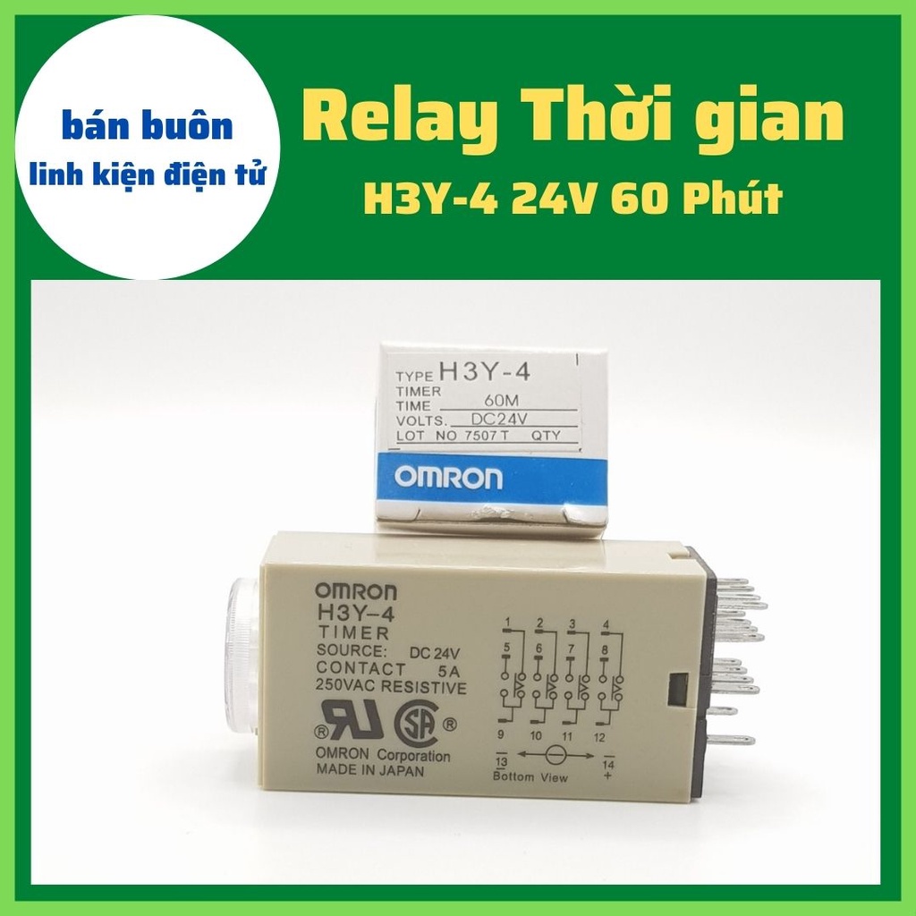 Relay thời Gian H3Y-4, H3Y-4 24V 60M, rơ le thời gian, timer hẹn giờ. H3Y-4/H3Y-2, 24V 60 phút