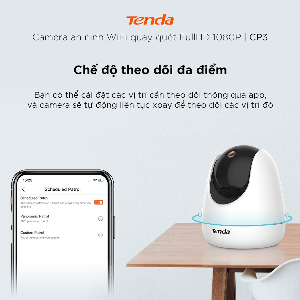 Camera IP Wifi Tenda CP3 Full HD 1080P 360° , Full HD 1080P , Đàm Thoại 2 Chiều , Theo Dõi Chuyển Động