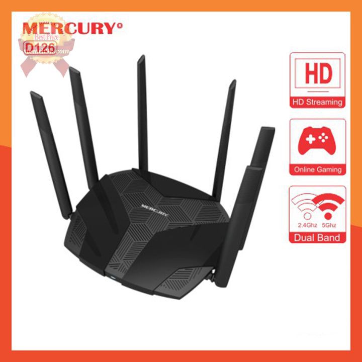 Router wifi Mercury 6 râu anten 1200M D126 5gHz và 2.4 gHz xuyên tường công nghệ Mu-Mimo 3x3 repeater