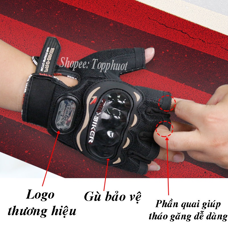 Găng tay Nửa ngón Phượt Probiker Thể thao lái xe, vận động ngoài trời