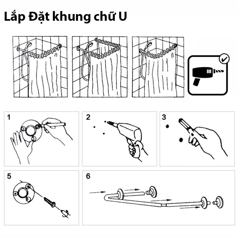 Thanh chữ U lắp phòng tắm, phòng thay đồ 90 x 90cm Davia HT08