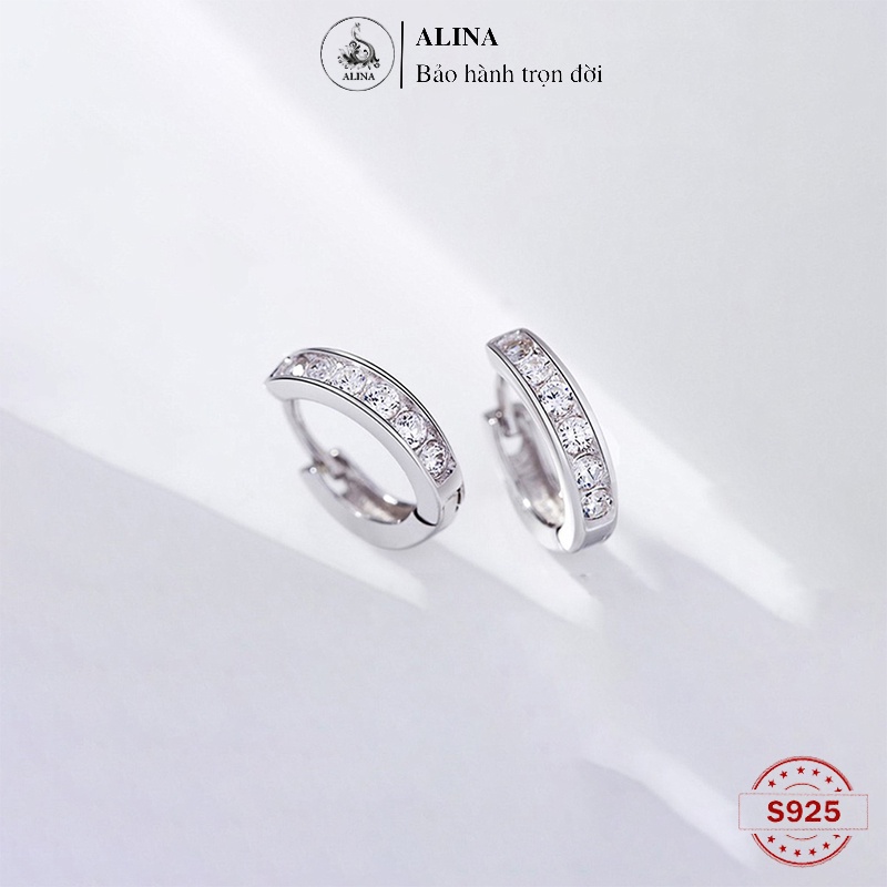 Khuyên Tròn Bạc 925 Dày 2.4mm Bấm Bật Đính Đá Đơn Giản Khoen Tròn Nam Nữ ALINA 1047