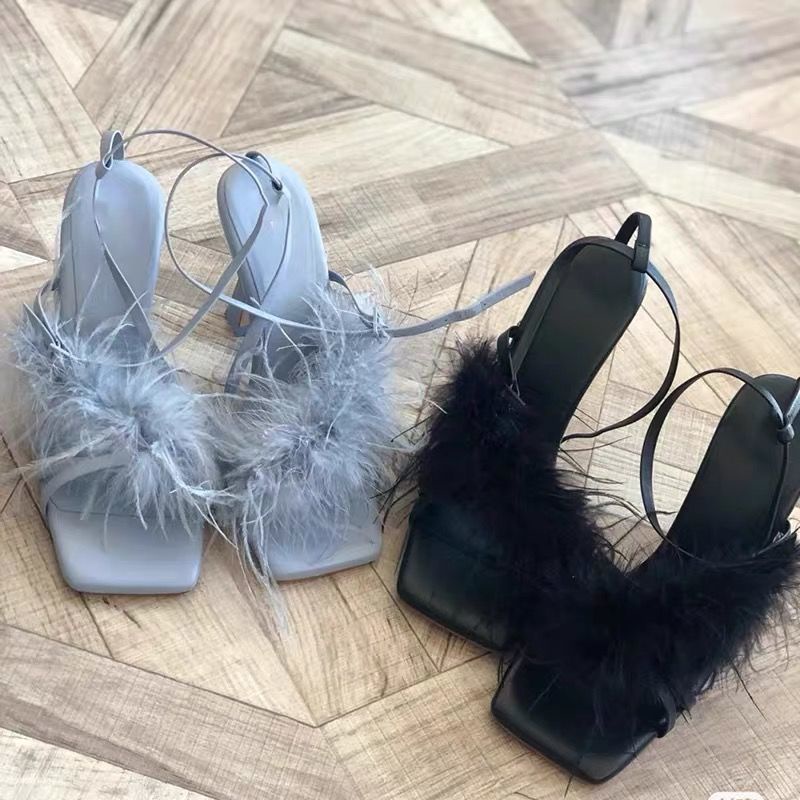 Giày Cao Gót Thắt Dây Đính Lông Vũ Phong Cách Thần Tiên Thời Trang Mùa Xuân Dành Cho Nữ Size 35-39 2 Kiểu
