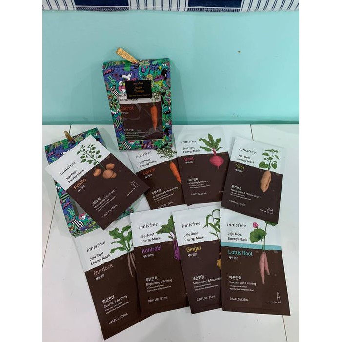 Mặt nạ giấy chăm sóc da từ rau củ innisfree Jeju Root Energy Mask 25ml (hộp 8 mask đủ loại)