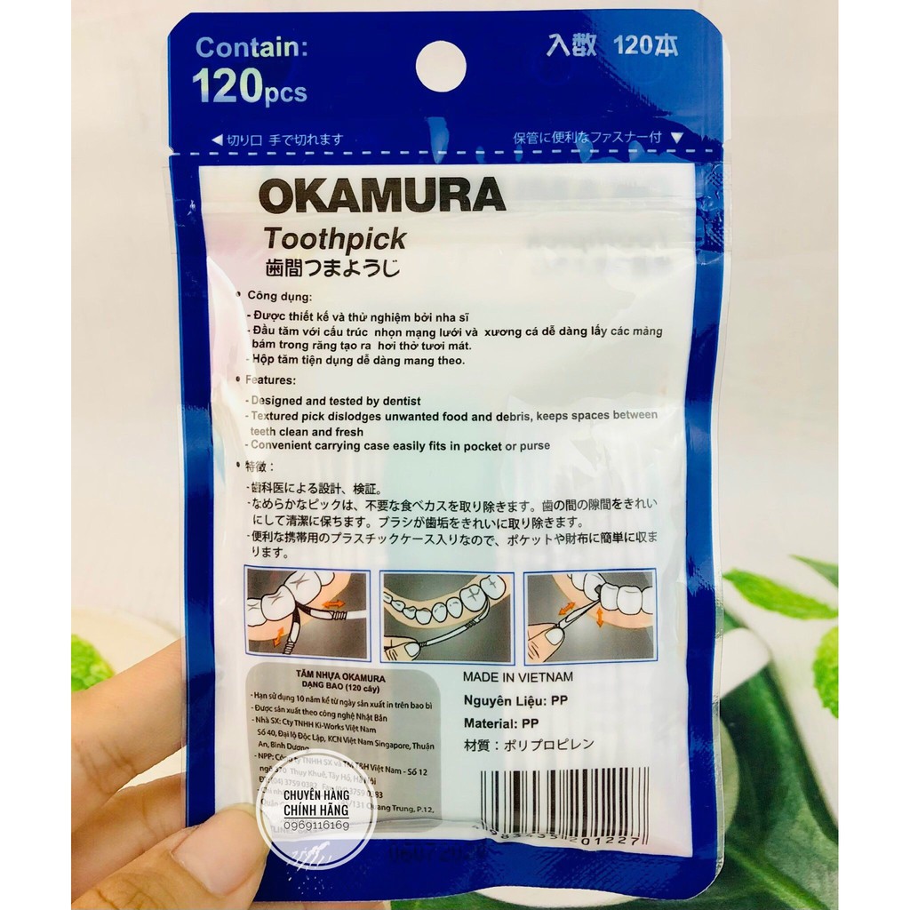 Tăm nhựa nha khoa cao cấp tiện dụng Nhật bản gói 120 cây - Okamura (Japan) Tăm chuyên dùng cho răng lợi