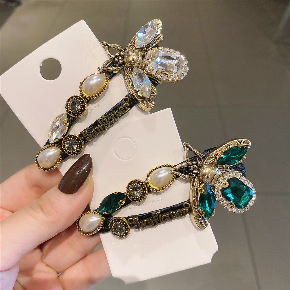 Kẹp Tóc Hình Chú Ong Đính Pha Lê Xanh Lá Phong Cách Retro Âu Mỹ Thời Trang Cho Nữ