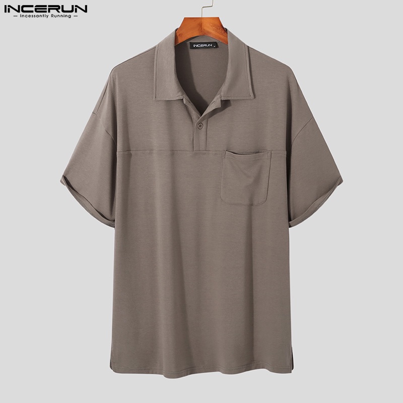 Áo thun INCERUN cổ polo ngắn tay màu trơn thời trang mùa hè cho nam