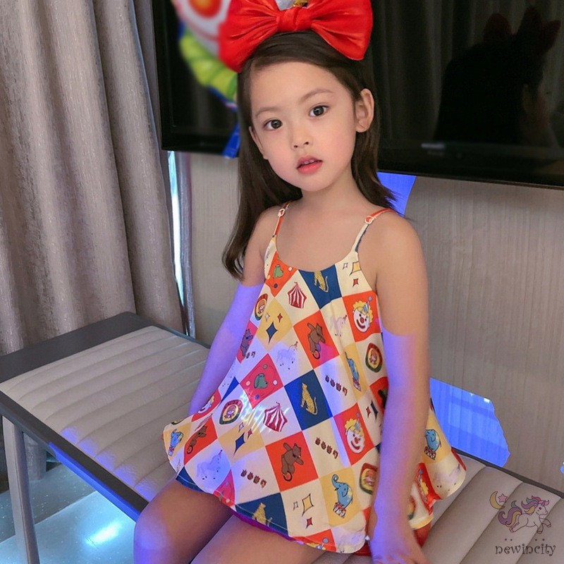 Đầm Sát Nách / Áo Thun Tay Ngắn In Họa Tiết Hoạt Hình Phong Cách Hàn Quốc Thời Trang Mùa Hè Cho Bé Gái