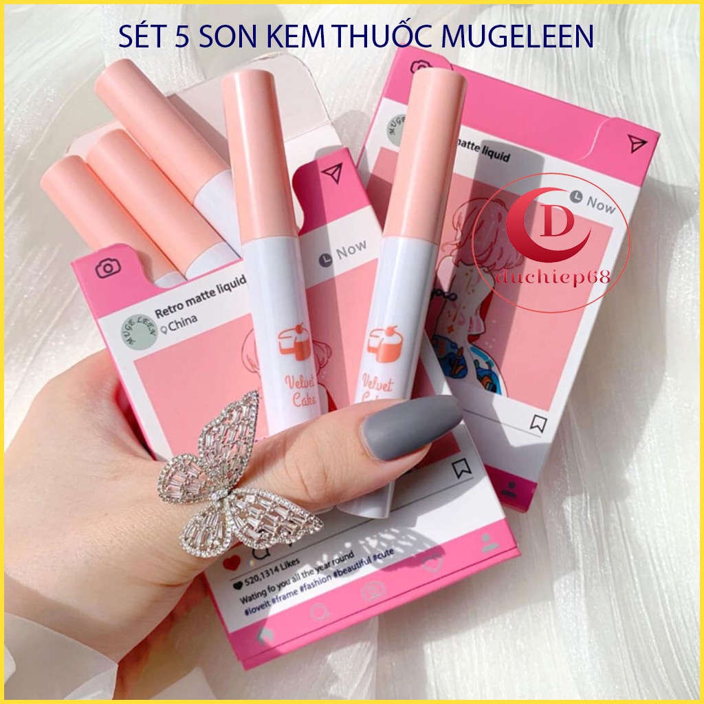 [FREE SHIP]Sét 5 son cô gái Muge Leen Retro Matte Liquid bao thuốc