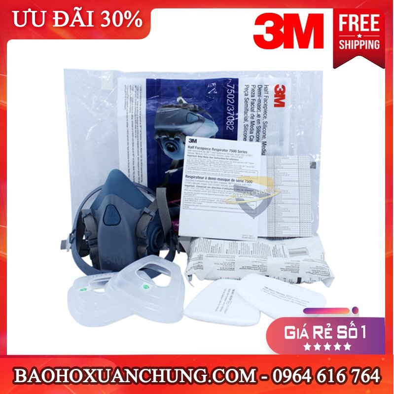 Bộ mặt nạ phòng độc 3M 7502, mặt nạ chống hóa chất, thuốc trừ sâu, nước sơn